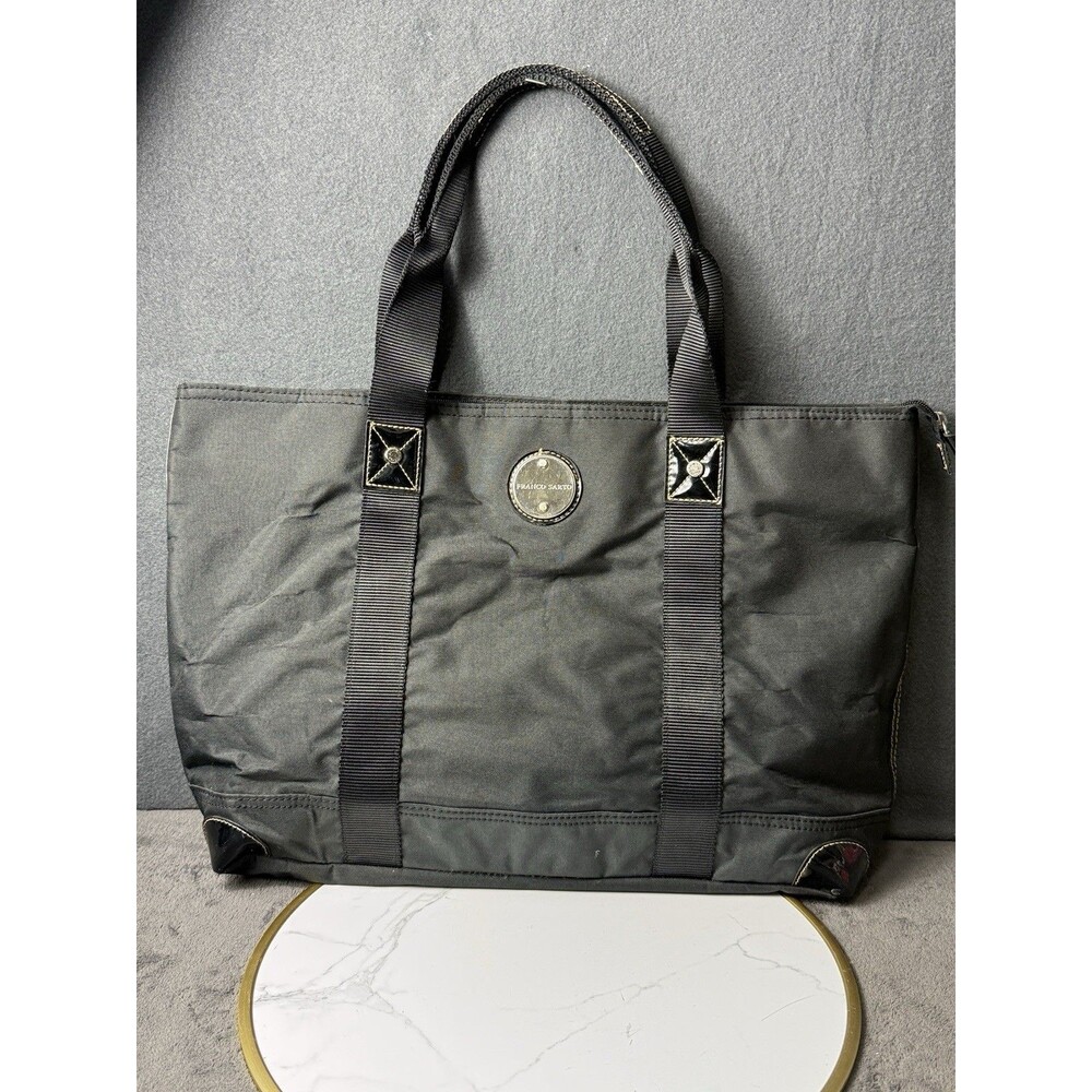 Franco Sarto Womens Gray Canvas Top Handle Bag Shoulder Tote Handbag Satchel Pur